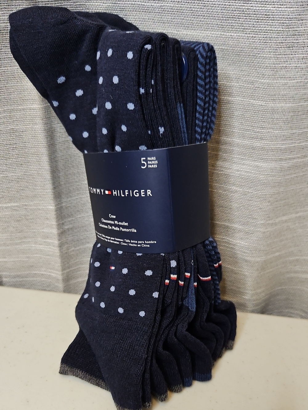 Tommy Hilfiger Mens 5-Pk. Stretch Crew Dress Navy Assorted Socks 7-12 New